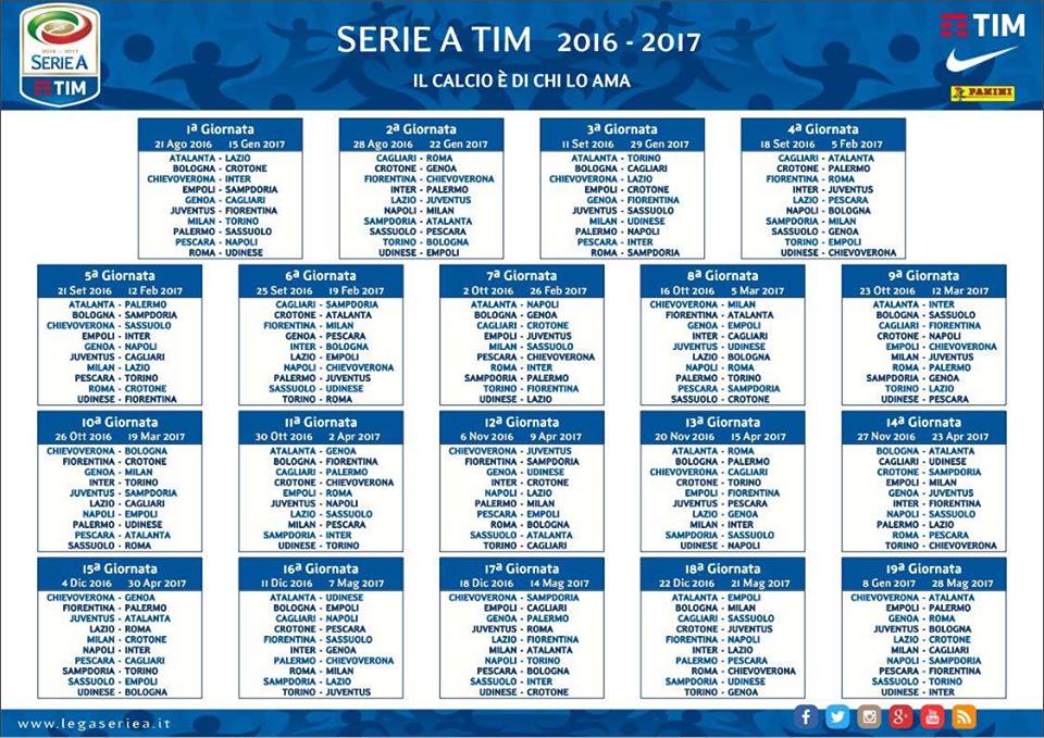 Stagione 2016/17 il calendario completo del Napoli 100x100 Napoli