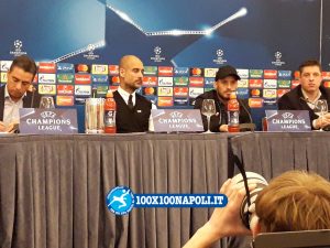 Conferenza pre-match Champions Manchester City. Guardiola e Silva (FOTO di Alberto Caccia)