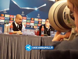 Conferenza pre-match Champions Manchester City. Guardiola e Silva (FOTO di Alberto Caccia)